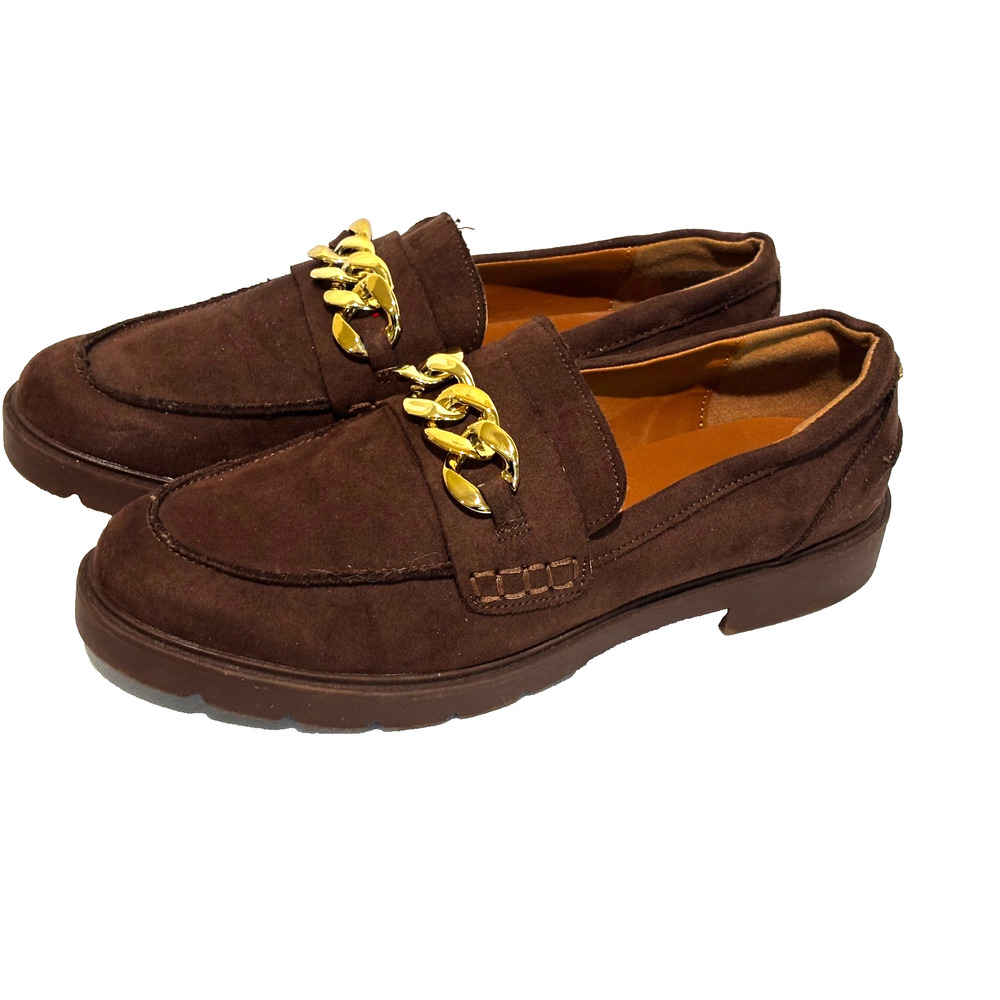 Anne Klein Eunice Brown Coco Vegan Loafers Chunky Chain Preppyโ Womenโs 8.5 Work
